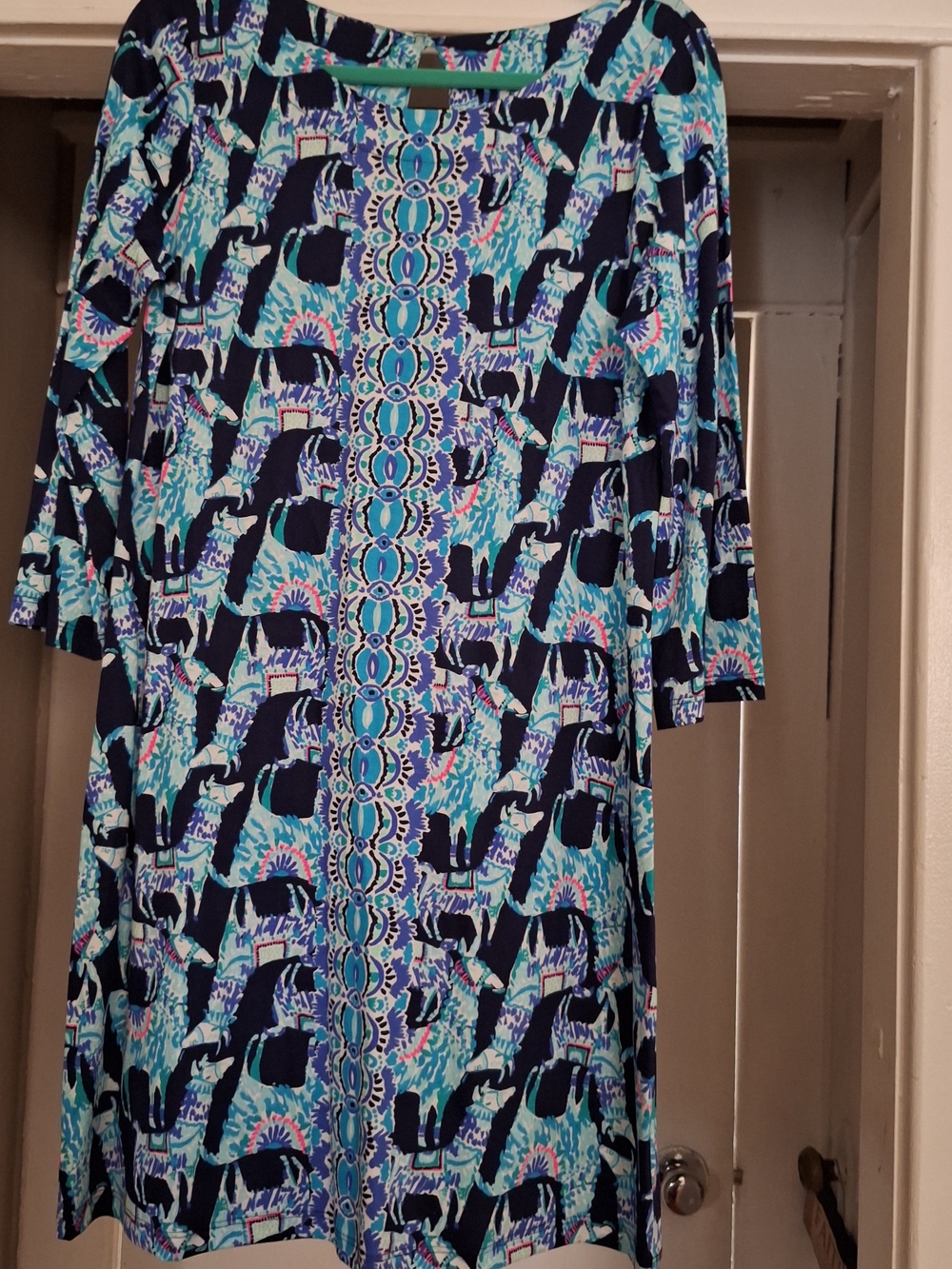Lilly Pulitzer Navy, Teal & White Printed Midi Dress